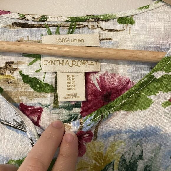 Cynthia Rowley Blouse Womens 1X Almalfi Coast Linen Floral Button Resort wear - Picture 4 of 10